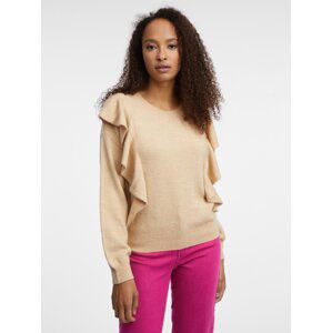 Orsay Beige women's sweater with ruffles - Women