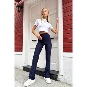 Trend Alaçatı Stili Women's Navy Blue Striped Trousers