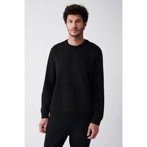 Avva Men's Black Crew Neck Cotton 2 Threads Not Raised Flexible Comfort Fit Sweatshirt