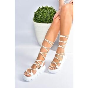 Fox Shoes White Women's Thick-soled Ankle Sandals