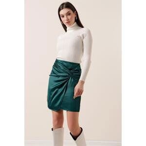 By Saygı Knotted Satin Skirt Emerald