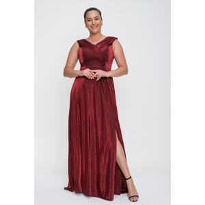 By Saygı Double Neck Slit Glitter Plus Size Long Evening Dress