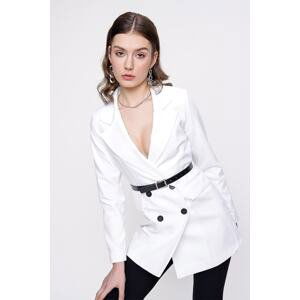 By Saygı Waist Belt Covered Pockets Lined Jacket