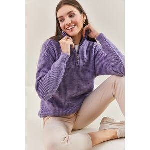 Bianco Lucci Women's Zippered Turtleneck Oversize Knitwear Sweater