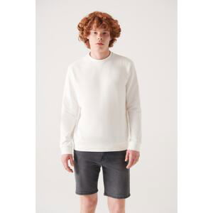 Avva Men's Ecru Crew Neck Cotton 2 Threads Not Raised Stretchy Flexible Comfort Fit Sweatshirt