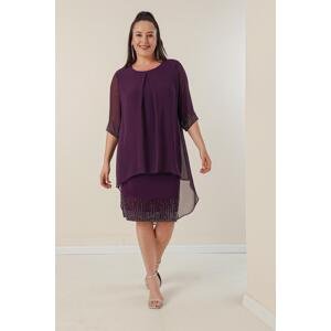 By Saygı Plus Size Short Dress With Bead Detail Chiffon Top Sleeve And Both