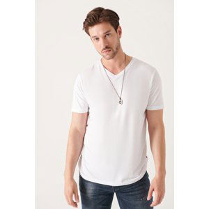 Avva Men's White Ultrasoft V Neck Modal Slim Fit Slim Fit T-shirt