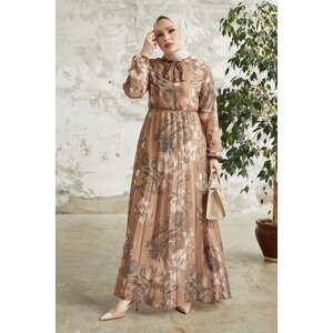 InStyle Serena Floral Pattern Pleated Chiffon Dress - Earth