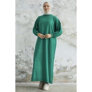 InStyle Balónové rukávy Elois Manšestrové svetrové šaty - zelené
