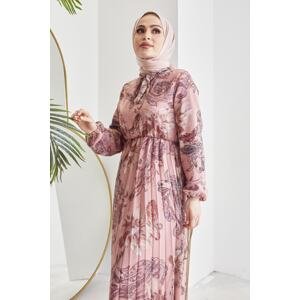 InStyle Serena Kvetinový vzor plisované šifónové hidžábové šaty - sušená ruža