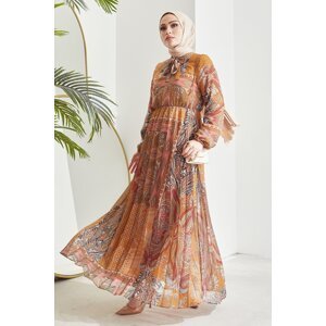 InStyle Elinor Shawl vzor plisované šifónové hidžábové šaty - horčica