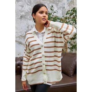 InStyle Navi Stripe Pattern Pletené odevy Sveter - Camel