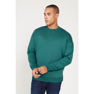 AC&Co / Altınyıldız Classics Men's Dark Green Oversize Fit Loose Cut Cotton 3 Thread Crew Neck Sweatshirt with Fleece Inside