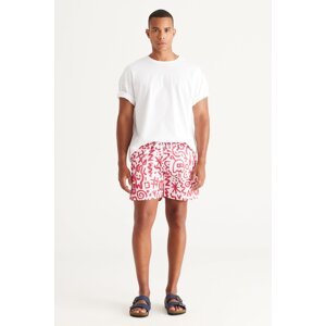 AC&Co / Altınyıldız Classics Men's White Red Standard Fit Regular Fit Quick Dry Side Pockets Patterned Swimwear Marine Shorts