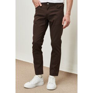 ALTINYILDIZ CLASSICS Men's Brown Slim Fit Narrow Cut Dobby Flexible Casual Trousers