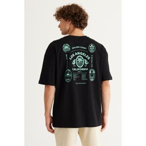 AC&Co / Altınyıldız Classics Men's Black Oversize Wide Cut Crew Neck 100% Cotton Printed T-Shirt
