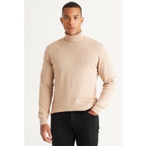ALTINYILDIZ CLASSICS Men's Beige Melange Standard Fit Normal Cut Full Turtleneck Cotton Knitwear Sweater.