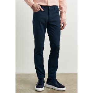 ALTINYILDIZ CLASSICS Men's Navy Blue Slim Fit Narrow Cut Dobby Flexible Casual Trousers