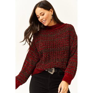 Olalook Women's Burgundy Crew Neck Thick Knitted Knitwear Sweater