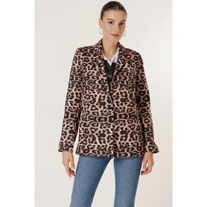 By Saygı Single Button Lined Leopard Pattern Comfortable Fit Jacket