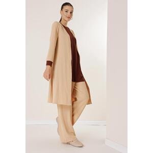 By Saygı Sleeveless Tunic Elastic Waist Trousers Long Cardigan Knitted 3-Piece Suit