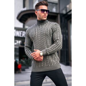Madmext Khaki Turtleneck Knit Detailed Sweater 6317