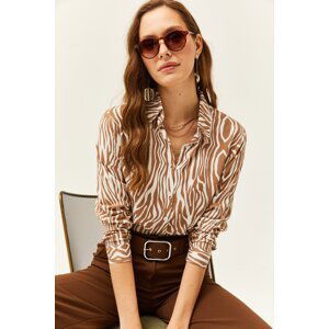 Olalook Women's Mink Zebra Patterned Viscose Shirt