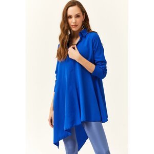 Olalook Women's Saks Blue Shirt Collar Asymmetrical Tunic