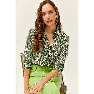 Olalook Women's Emerald Green Zebra Patterned Viscose Shirt