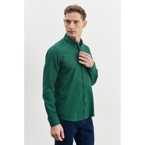 ALTINYILDIZ CLASSICS Men's Green-navy blue Slim Fit Narrow Cut Button Collar Gingham Flannel Lumberjack Shirt