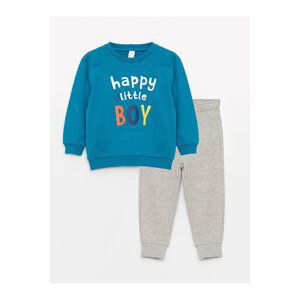 LC Waikiki Crew Neck Long Printed Baby Boy Sweatshirt and Trousers 2-Piece Set