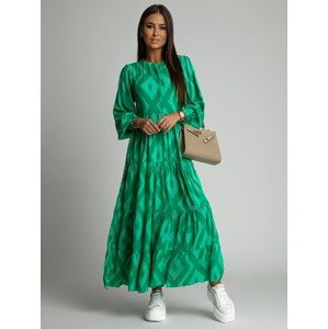 Cotton dress with long sleeves, green