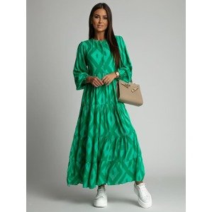 Cotton dress with long sleeves, green