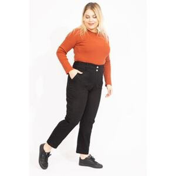 Şans Women's Large Size Black High Waist Jeans with Pockets