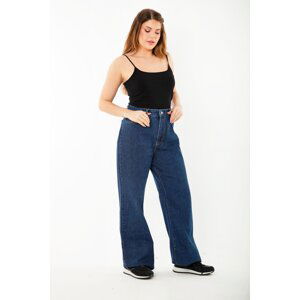 Şans Women's Plus Size Navy Blue Wide Leg 5 Pocket Jeans