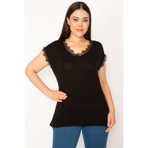 Şans Women's Plus Size Black Lace Detailed Blouse