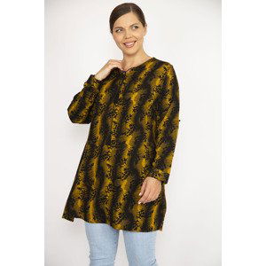 Şans Women's Plus Size Mustard V-Neck Sleeve-Length Adjustable Tunic