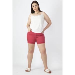 Şans Women's Plus Size Pomegranate Gabardine Fabric Lycra Shorts With Pockets, Double Legs