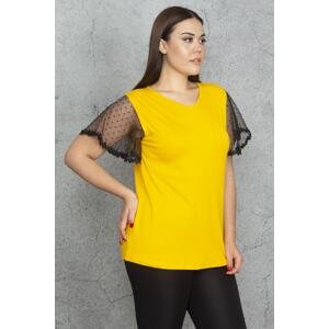 Şans Women's Plus Size Yellow Lace Detailed Blouse