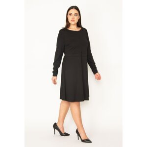 Şans Women's Black Plus Size Dress with Zipper and Waistband