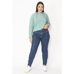 Şans Women's Plus Size Navy Blue Cup And Zippered Pocket Detail Lycra Jeans