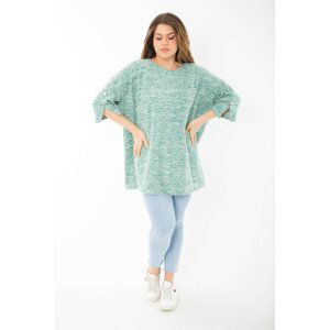 Şans Women's Plus Size Green Embellished Thick Tunic with Ornamental Metal Buttons