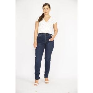 Şans Women's Navy Blue Plus Size 5 Pocket Lycra Jeans