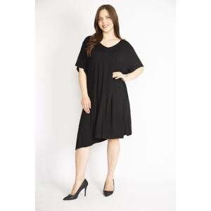 Şans Women's Black Large Size Lycra Viscose Dress with Back Detail