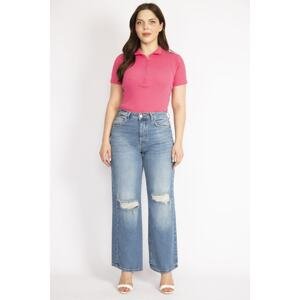 Şans Women's Blue Plus Size Ripped Detail Jeans