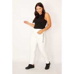 Şans Women's Plus Size White 5-Pocket Jeans with Cast Stone Detail on the Sides
