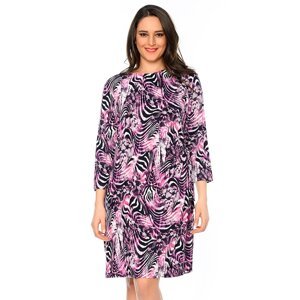 Şans Women's Plus Size Colorful Crew Neck Dress with Side Lace-Up Detail