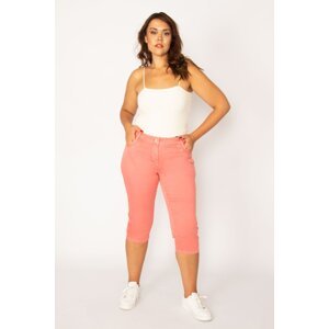 Şans Women's Plus Size Dried Rose Lycra 5 Pocket Jeans Capri