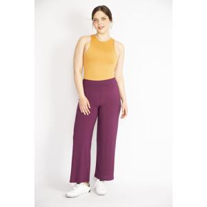 Şans Women's Damson Large Size Lycra Buzy Fabric Elastic Waist Trousers