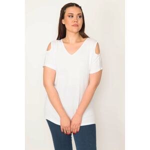 Şans Women's White Off-the-Shoulder Viscose Blouse